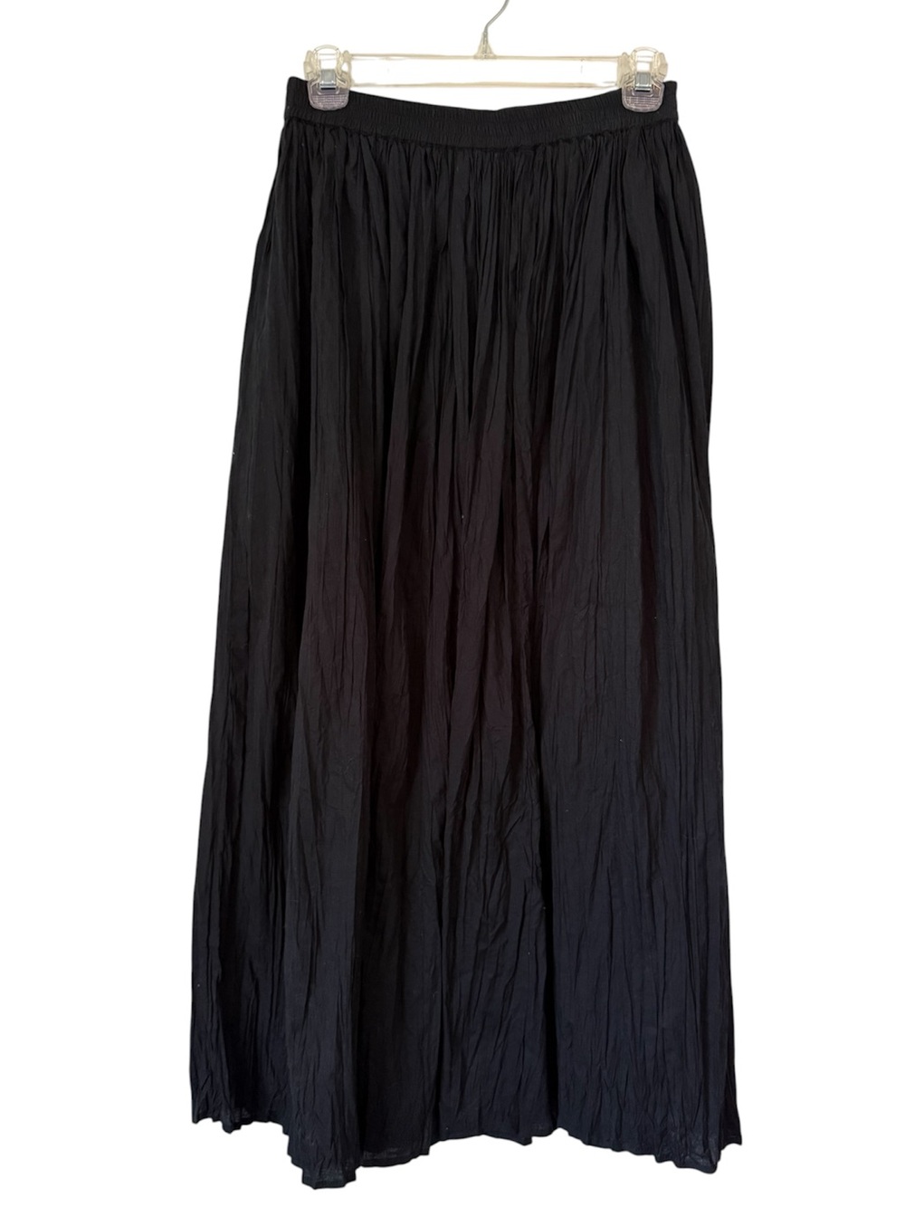 Boutique Europa 100% Cotton Crinkled Maxi Skirt Small Black